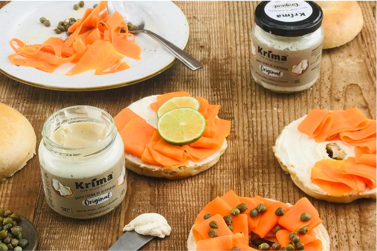 "Carrot-salmon" Bagel con Queso Crema de Almendras Krima - Original - Krima