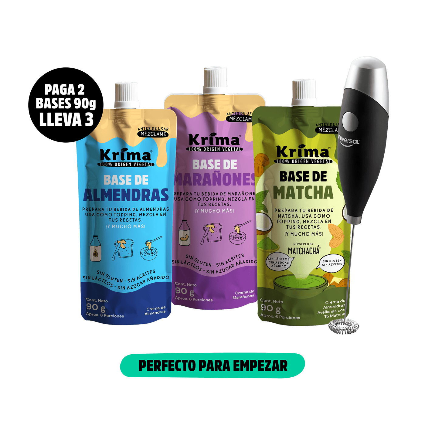 Kit Mezcla Perfecta: 3 Bases 90grs + Batidor