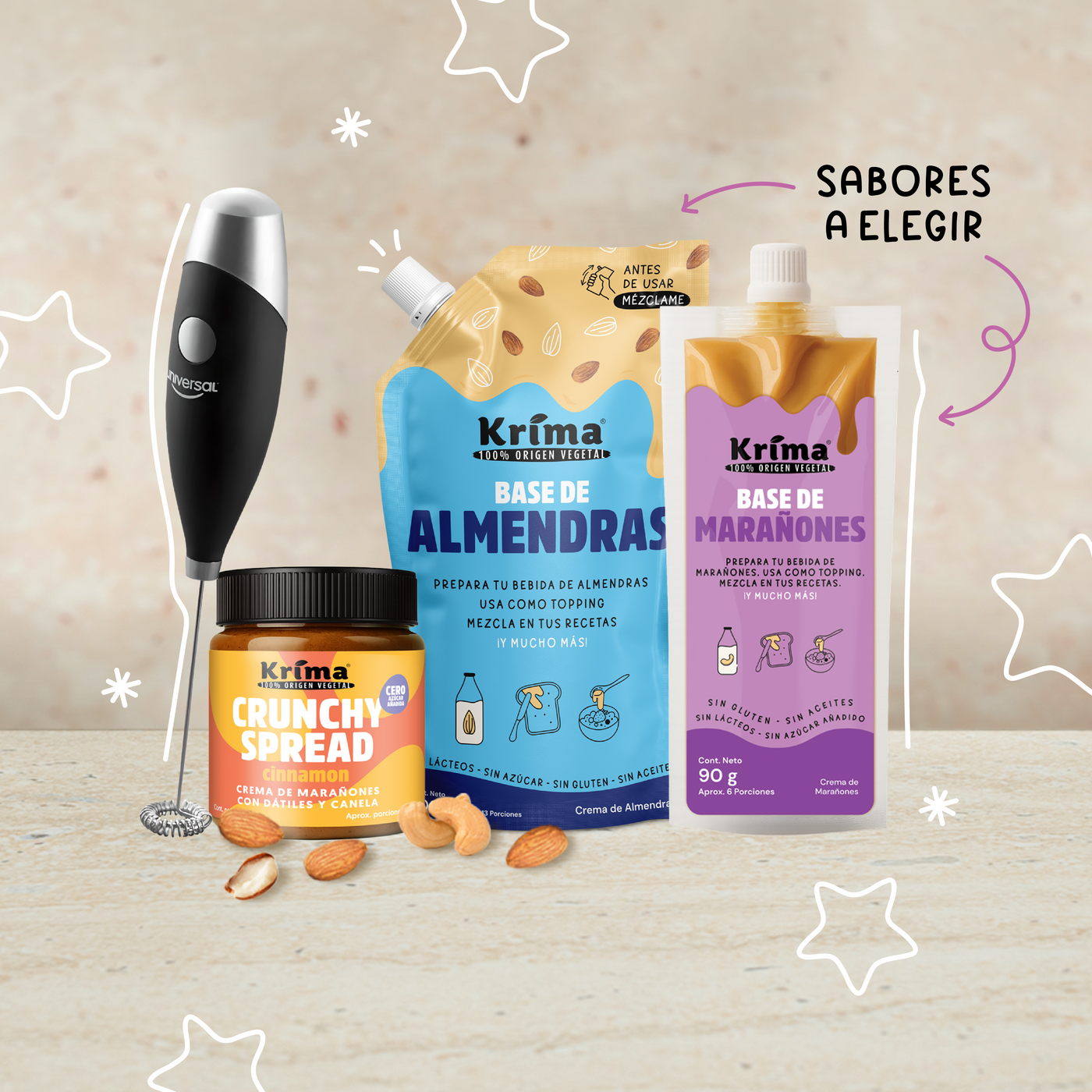 Combo navidad: Batidor + Base 200gr + Crunchy 200gr + Base 90gr