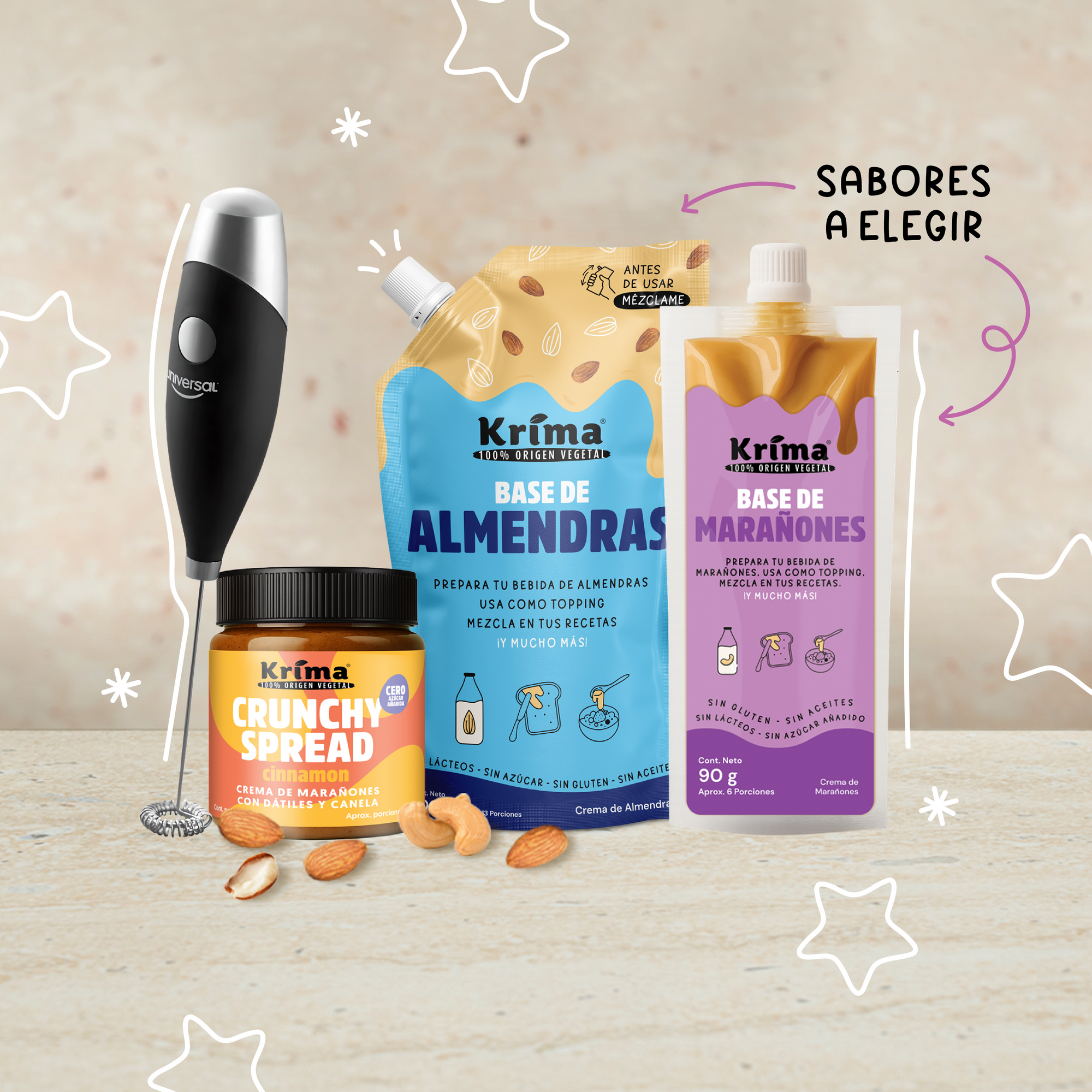 Combo navidad: Batidor + Base 200gr + Crunchy 200gr + Base 90gr