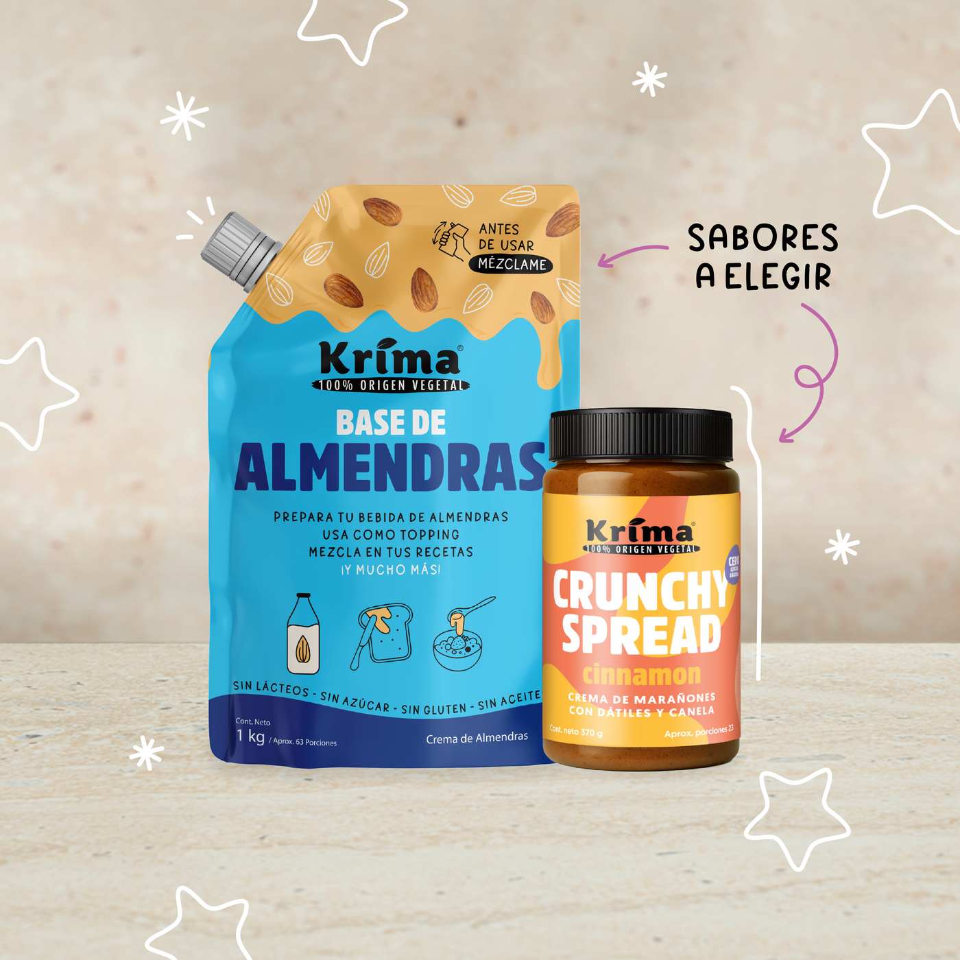 Combo para compartir: 1 Base de 1 kg + 1 Crunchy Spread 370g