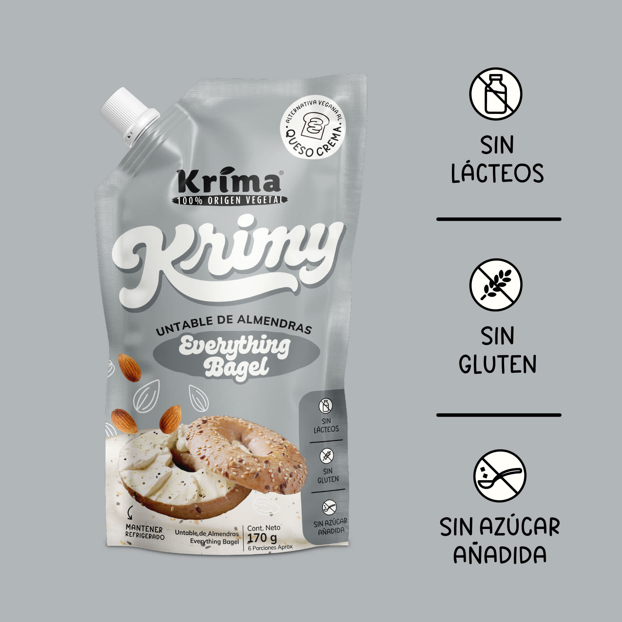 Queso Crema de Almendras Krimy Everything Bagel 170g