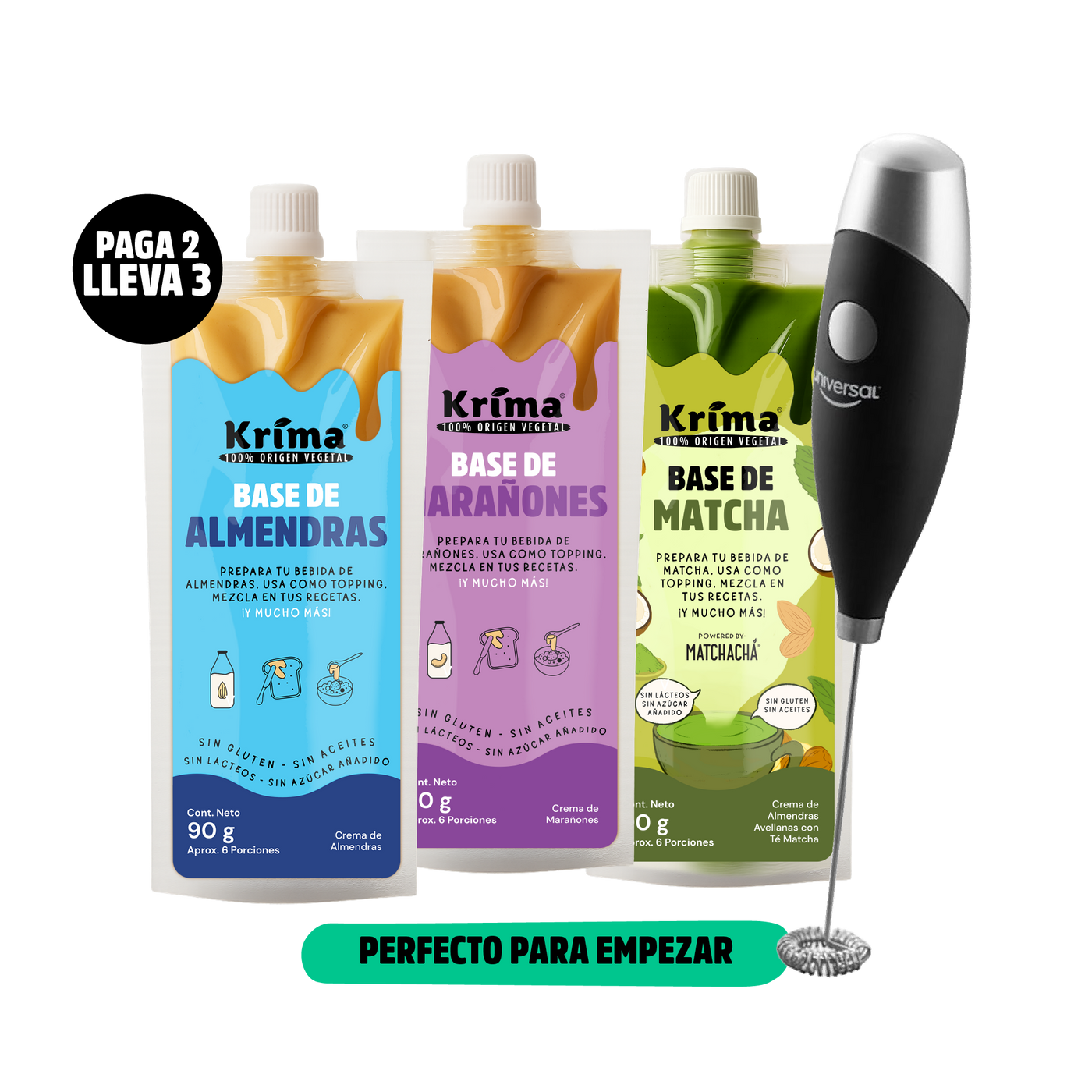 Kit Mezcla Perfecta: 3 Bases 90grs + Batidor