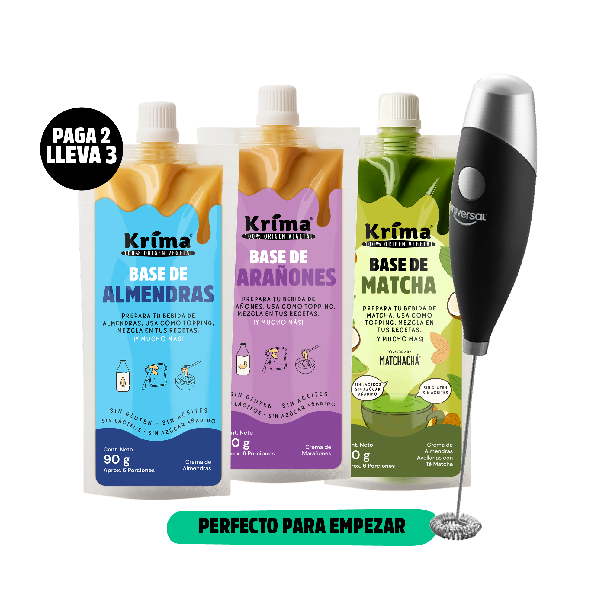 Kit Mezcla Perfecta: 3 Bases 90grs + Batidor