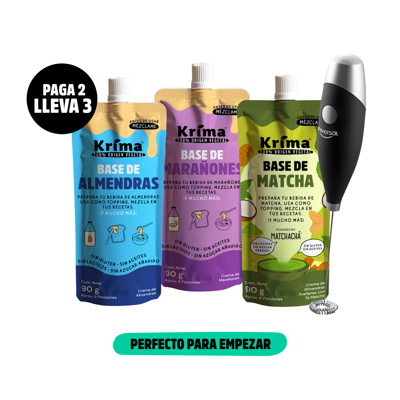 Kit Mezcla Perfecta: 3 Bases 90grs + Batidor
